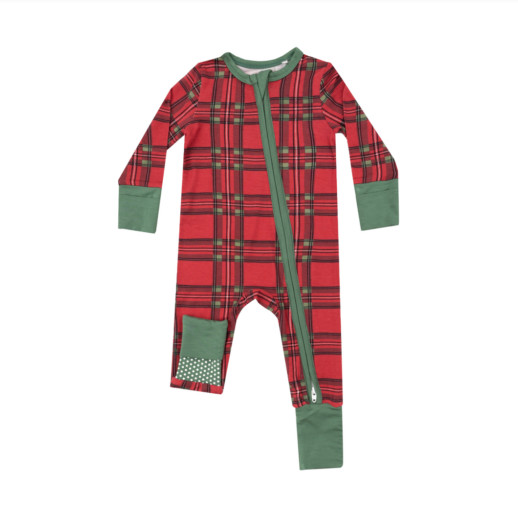 Vintage Holiday Plaid 2-Way Zipper Romper