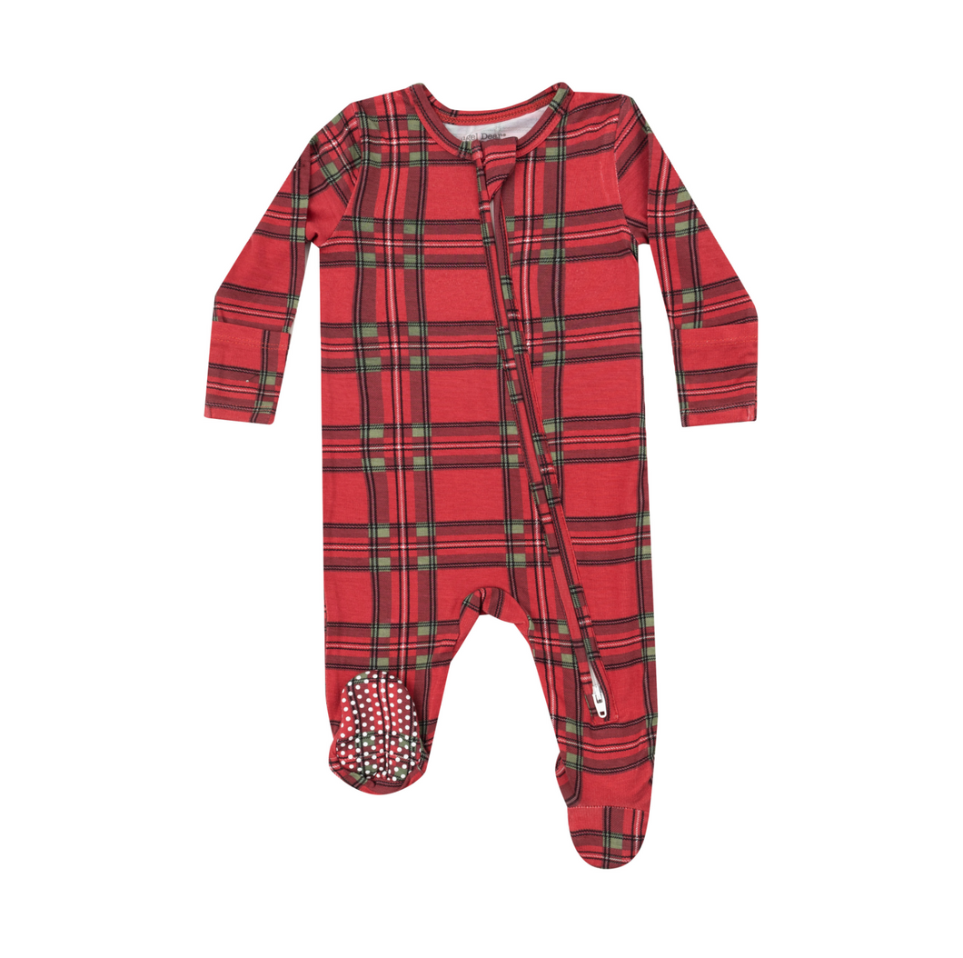 Vintage Holiday Plaid Two-Way Zip Footie