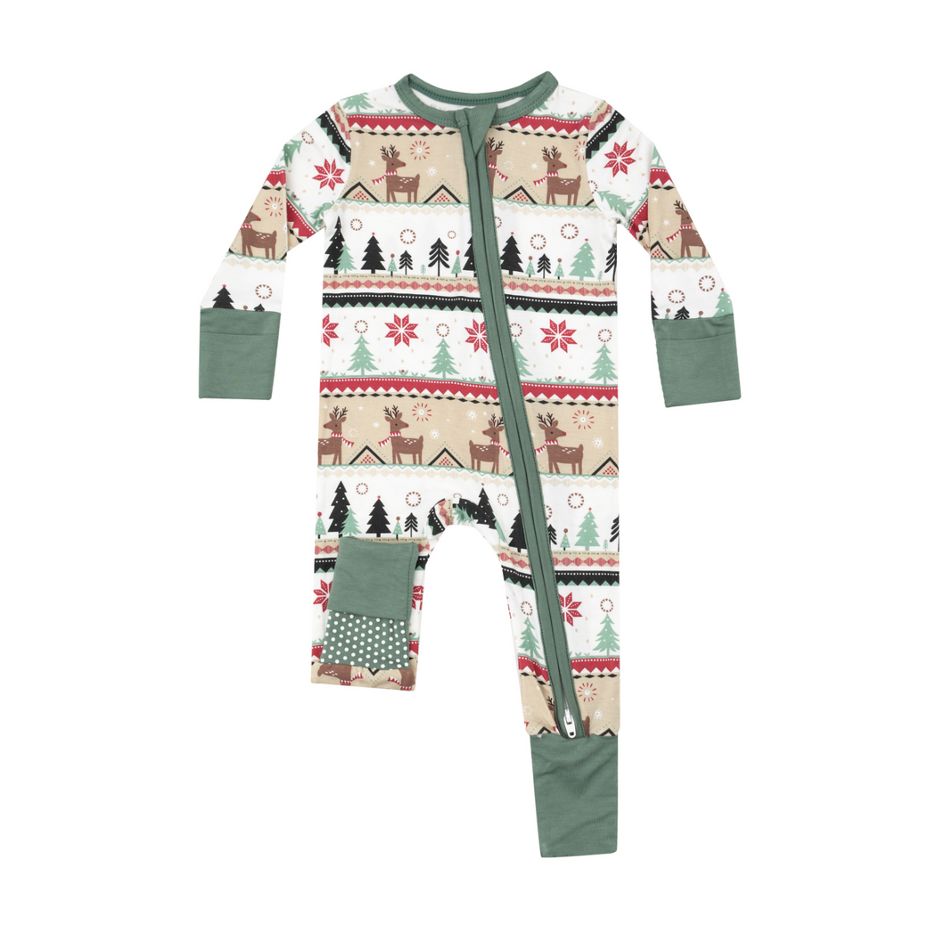 Reindeer Fair Isle 2-Way Zipper Romper