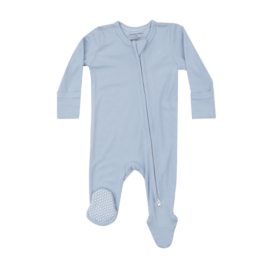 Ribbed Subdued Blue Two-Way Zip Footie