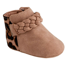 Load image into Gallery viewer, Dark Blush Leopard Braid Infant Bootie
