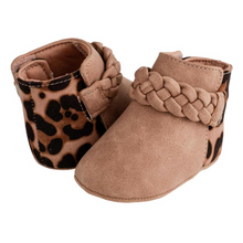 Load image into Gallery viewer, Dark Blush Leopard Braid Infant Bootie
