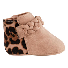 Load image into Gallery viewer, Dark Blush Leopard Braid Infant Bootie
