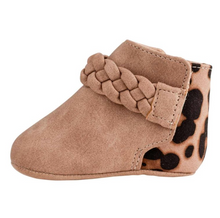 Load image into Gallery viewer, Dark Blush Leopard Braid Infant Bootie
