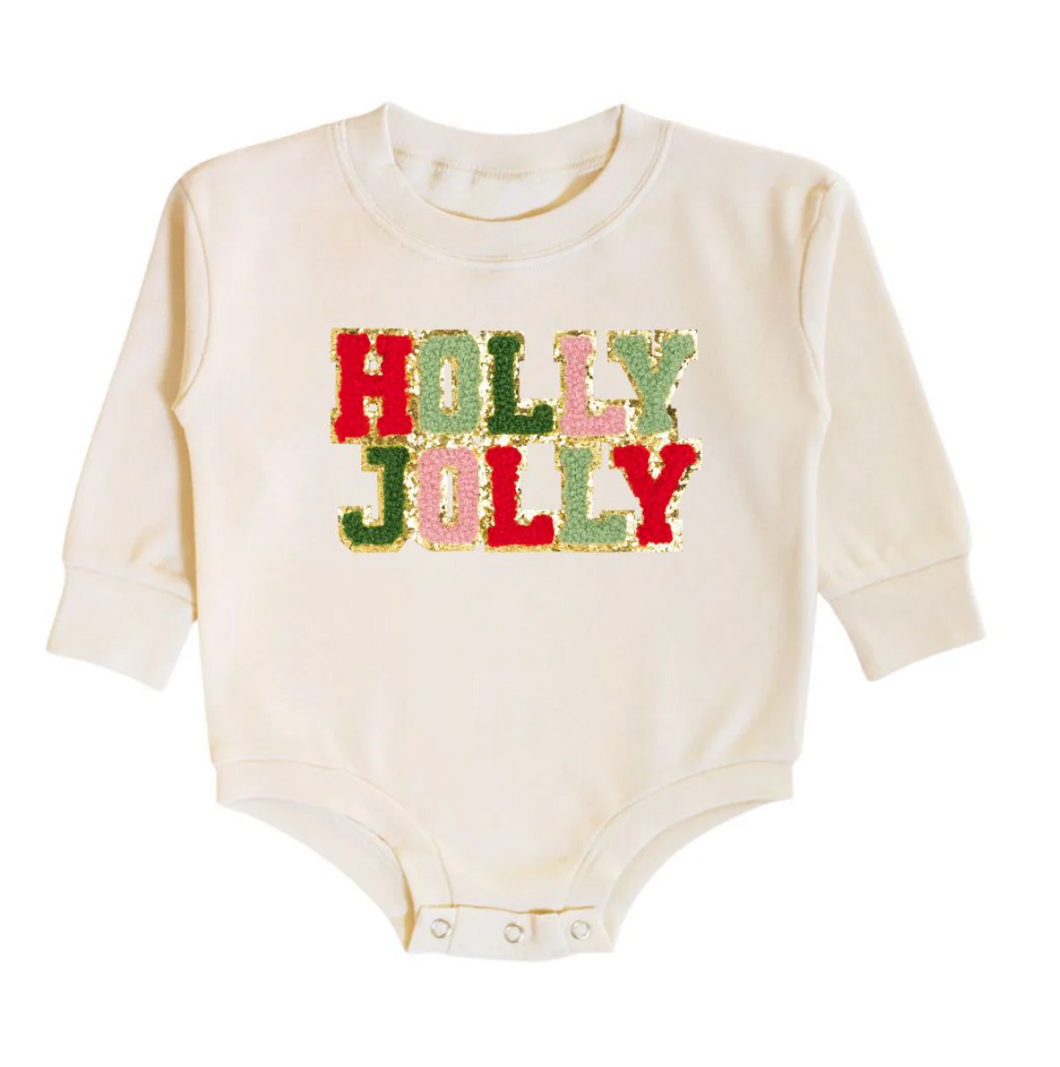 Holly Jolly Patch Long Sleeve Bubble Romper