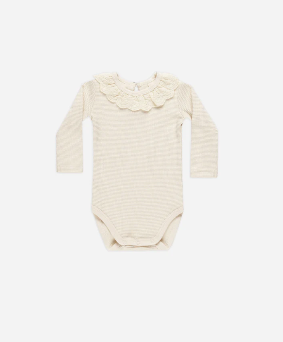 Natural Ruffled Collar Waffled Bodysuit