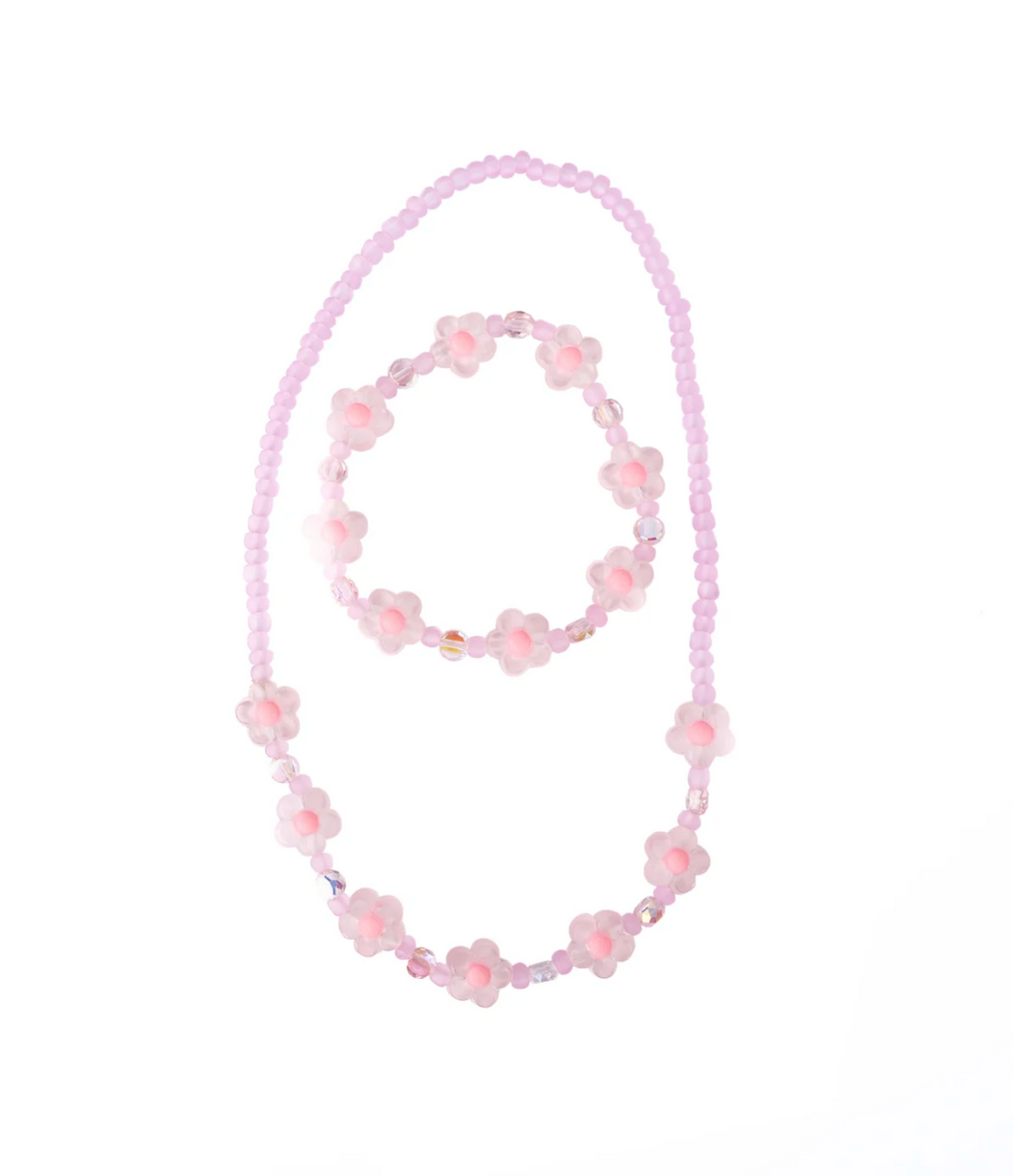 Pink Crystal Blooms Necklace & Bracelet Set