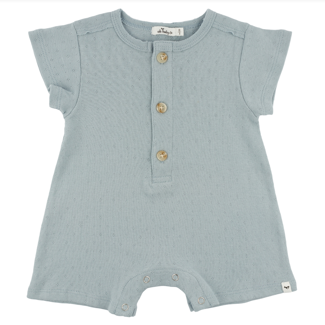 Dusty Blue Pointelle Shortie Romper