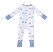 Load image into Gallery viewer, Bubbly Tugboats 2-Way Zipper Romper
