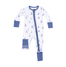 Load image into Gallery viewer, Sailboats Blue 2-Way Zipper Romper
