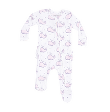 Load image into Gallery viewer, Bubbly Whale Pink Ruffle Two-Way Zip Footie
