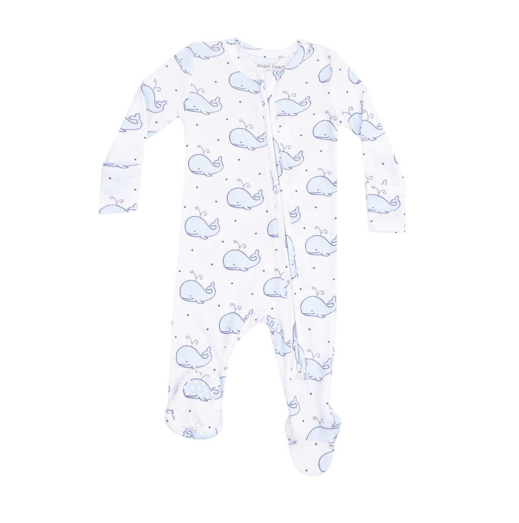 Bubbly Whale Blue Two-Way Zip Footie