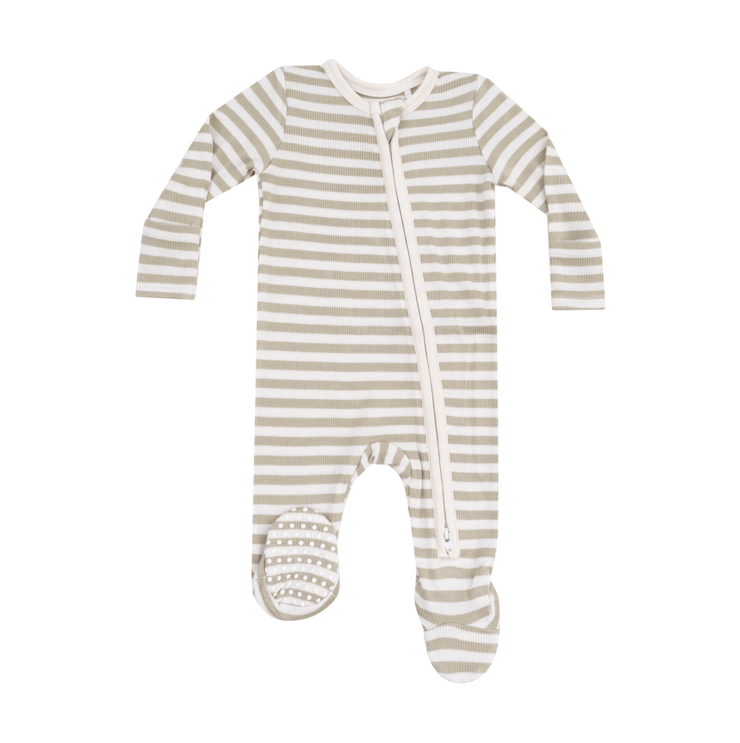 Stripe Sage Two-Way Zip Footie