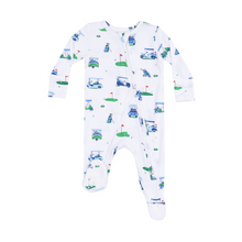 Load image into Gallery viewer, Vintage Golf Carts Blue Two-Way Zip Footie
