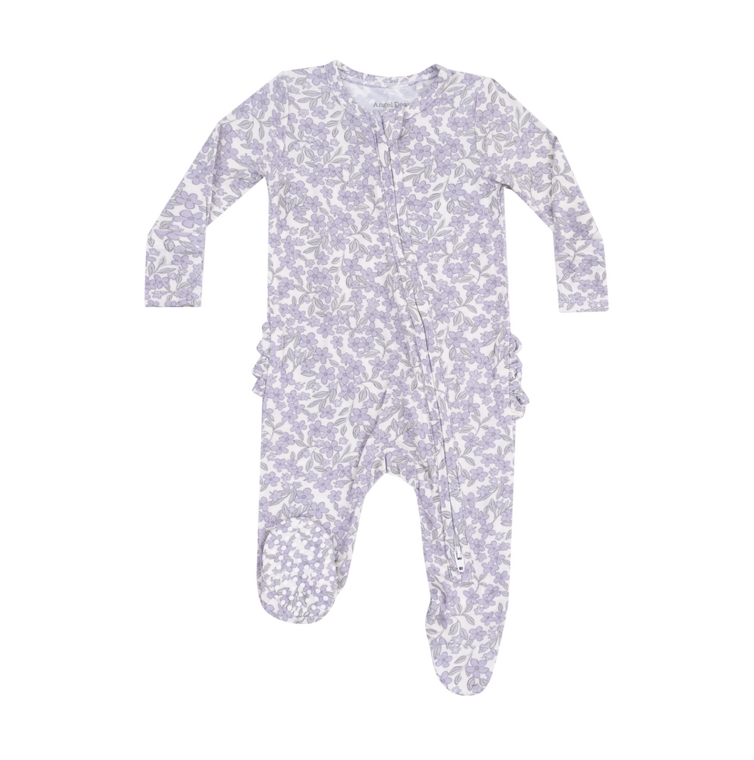 Forget Me Not Floral Ruffle Two-Way Zip Footie