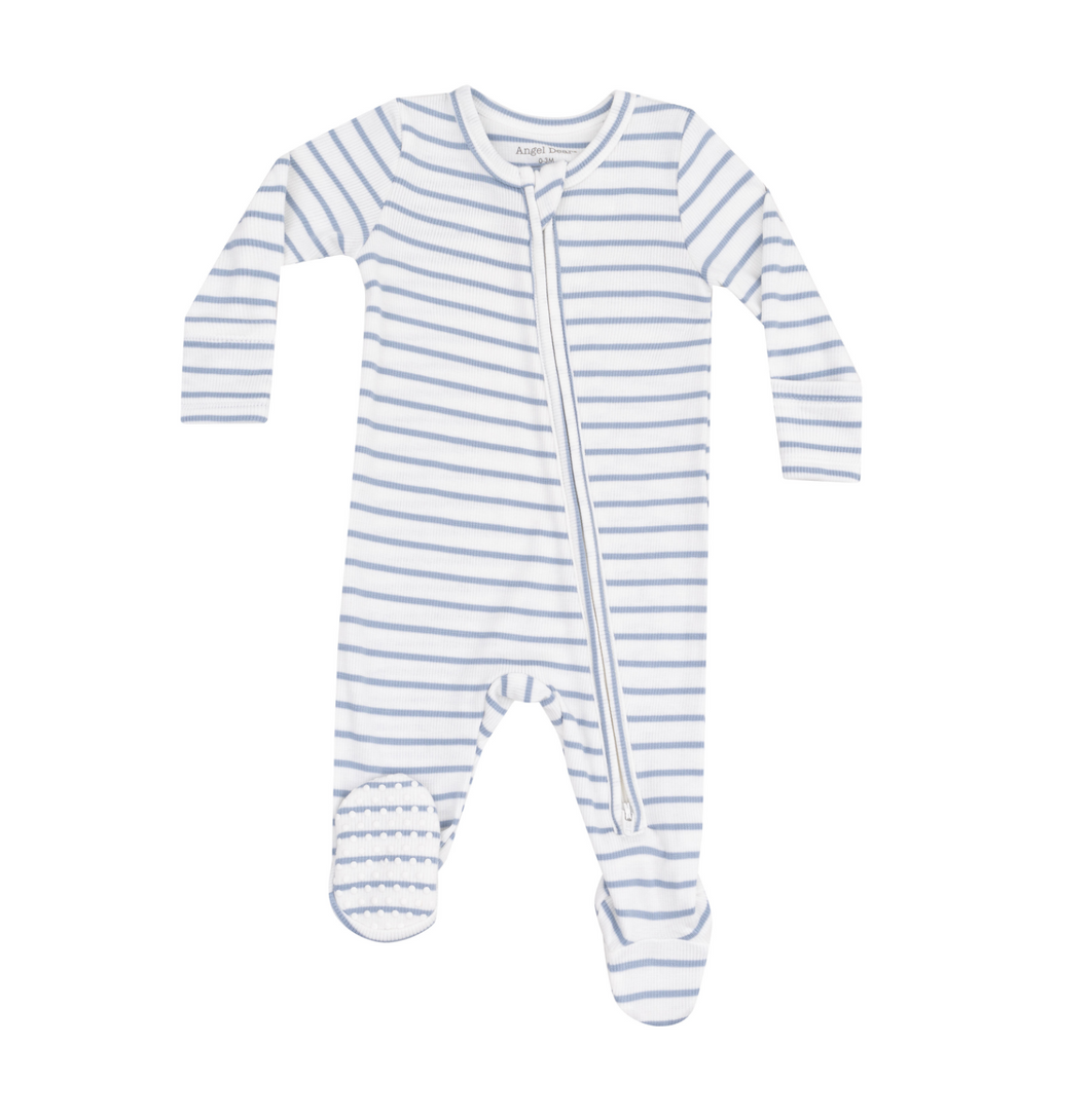 French Stripe Dusty Blue Two-Way Zip Footie