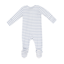 Load image into Gallery viewer, French Stripe Dusty Blue Two-Way Zip Footie
