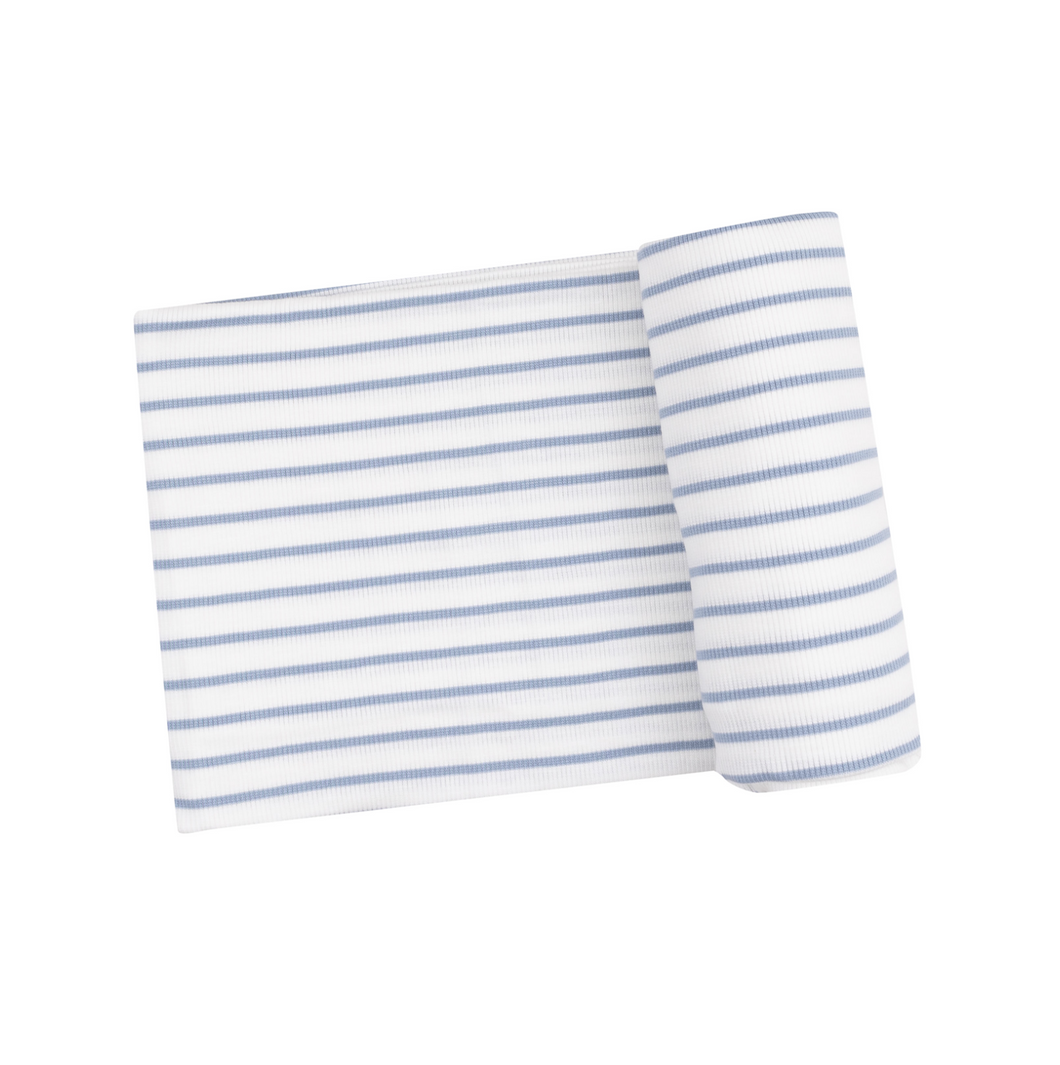 French Stripe Dusty Blue Ribbed Swaddle Blanket