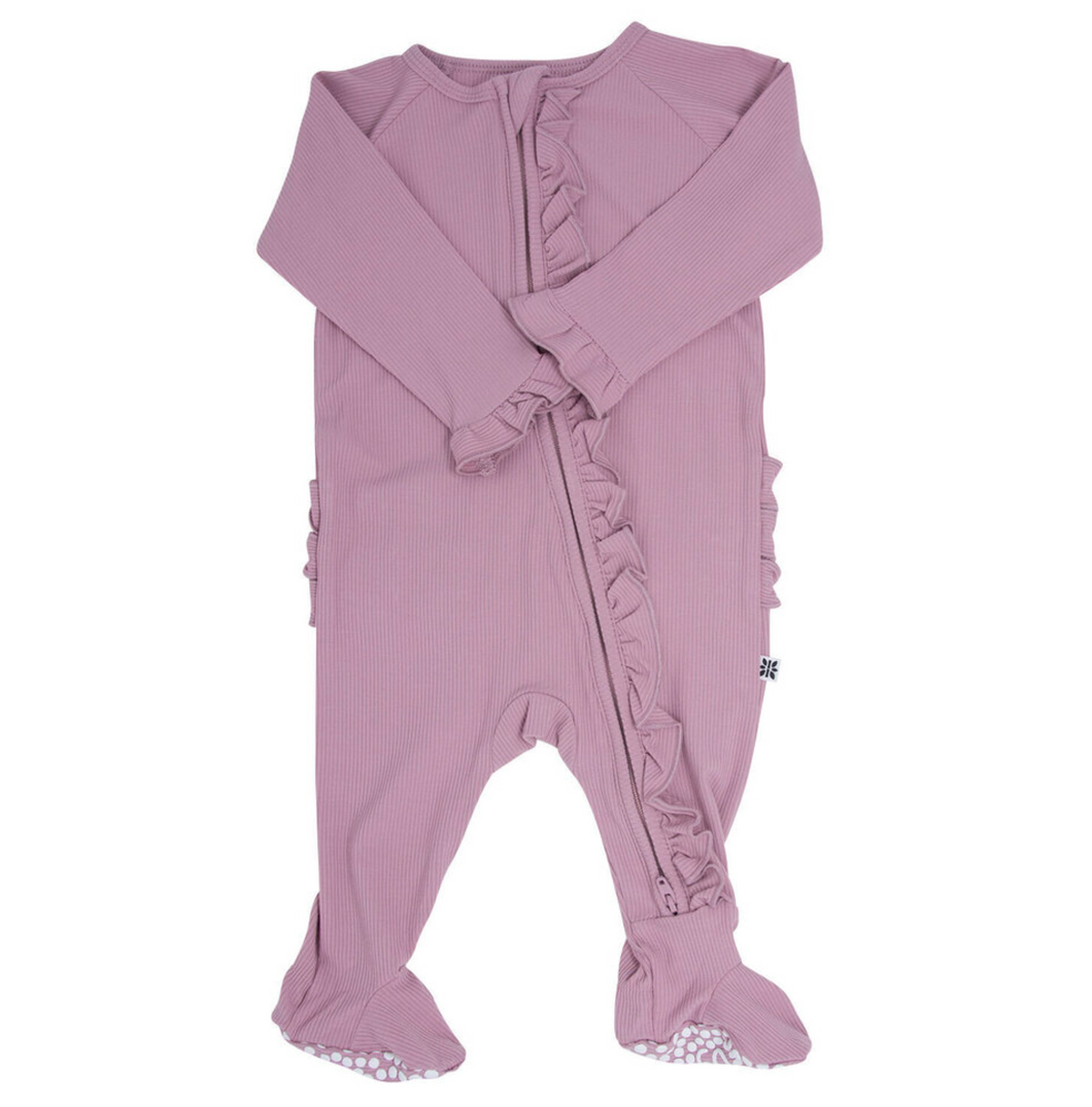 Petunia Pink Ruffle Ribbed Footie