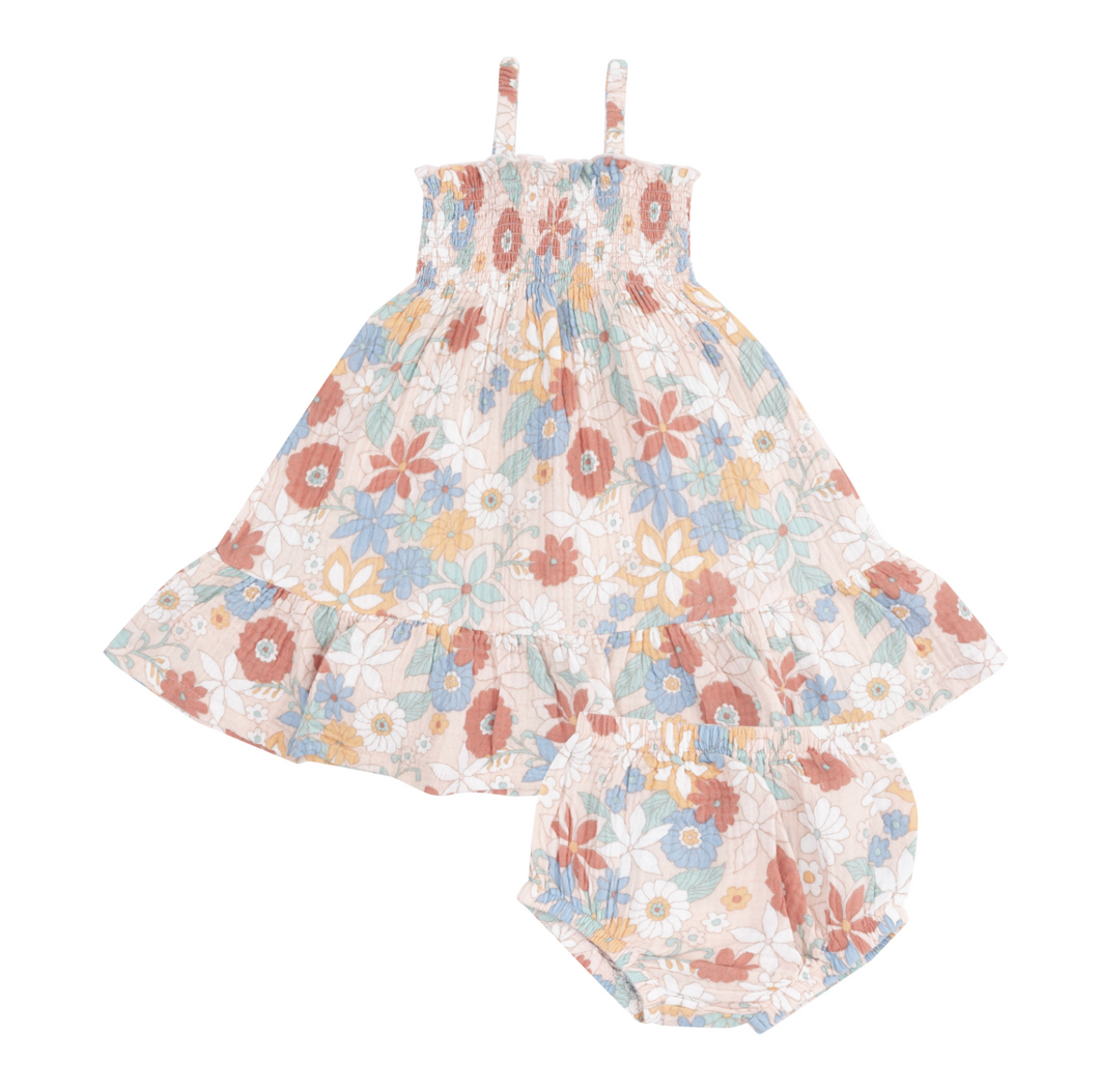 Tropical Retro Floral Smocked Muslin Sundress