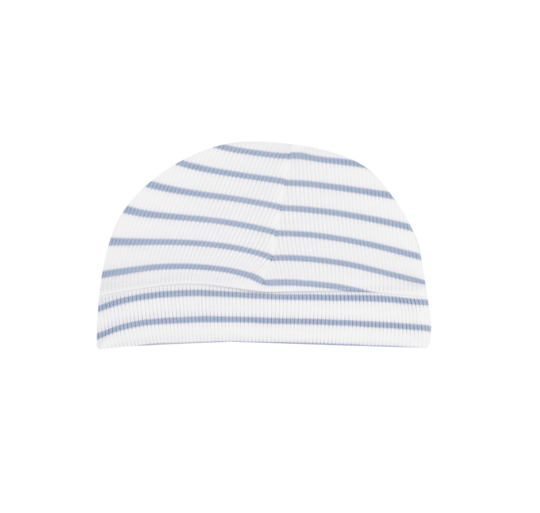 French Stripe Dusty Blue Knotted Hat