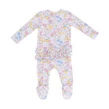 Load image into Gallery viewer, Viola Floral Ruffle Two-Way Zip Footie
