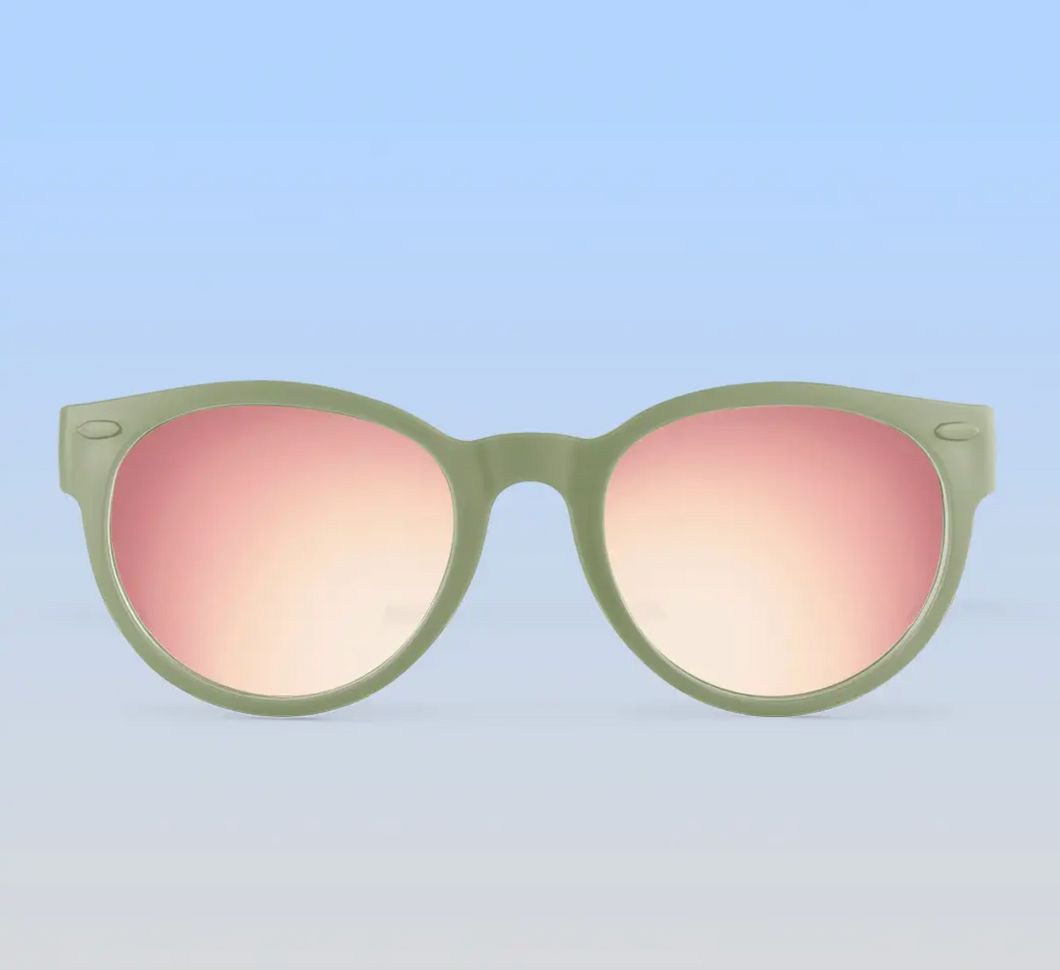 Sage Green Round Sunglasses / Mirrored Rose Gold Lenses