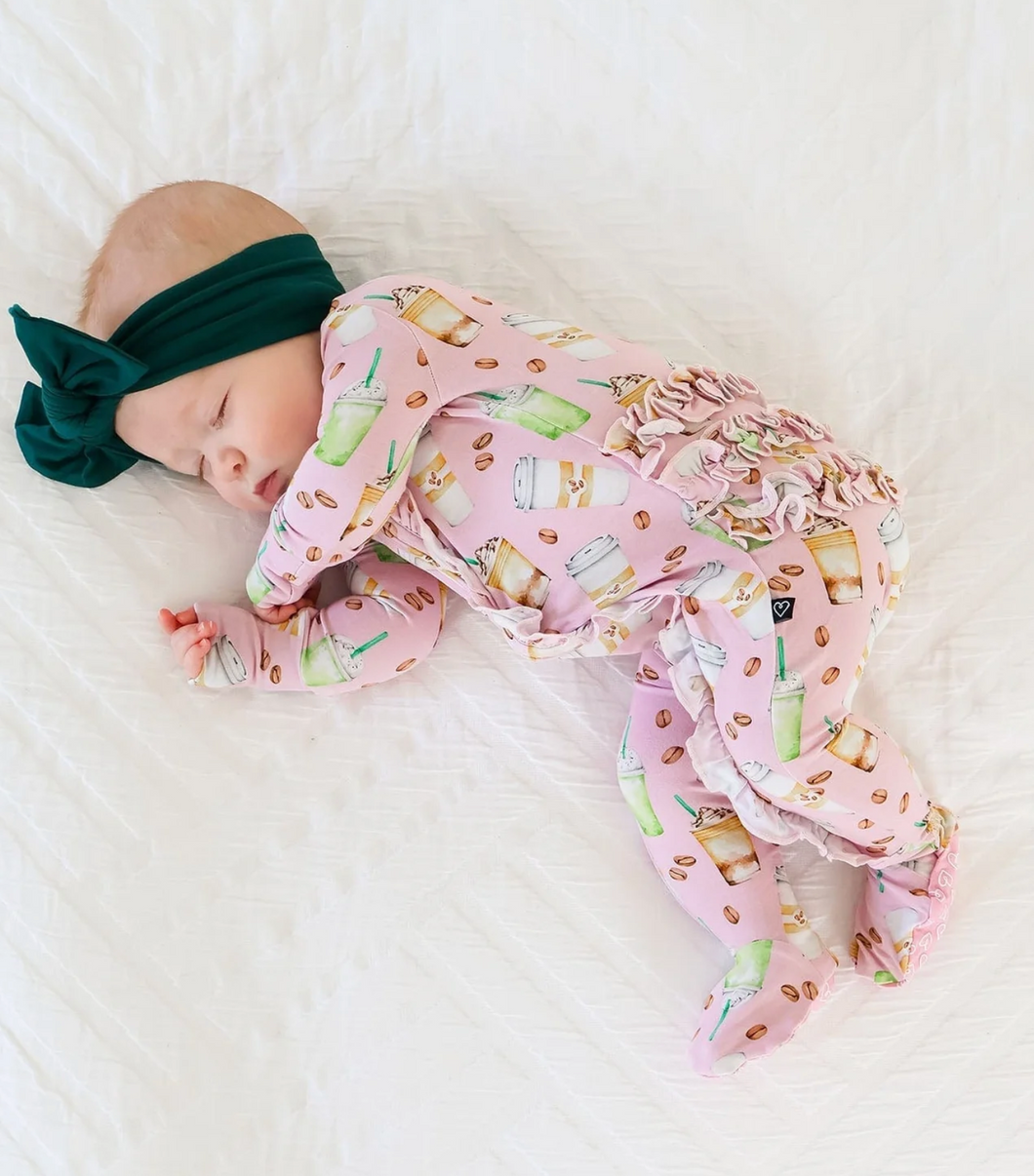 Mama's Coffee Date Ruffle Zipper Footie