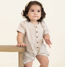 Load image into Gallery viewer, Brown Stripe Organic Cotton Shortie Romper
