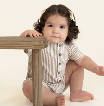 Load image into Gallery viewer, Brown Stripe Organic Cotton Shortie Romper
