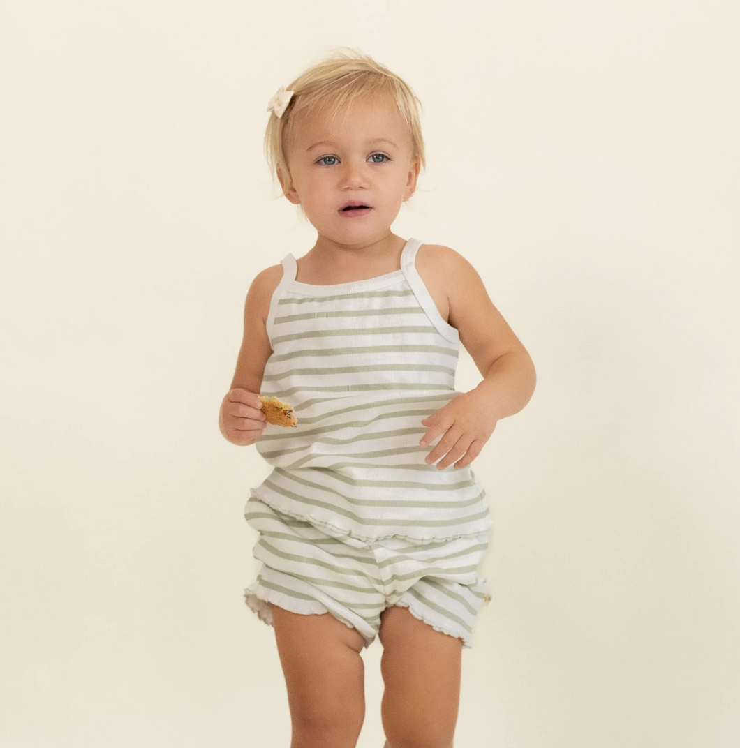 Sage Stripes Spaghetti Tank & Shorts Set