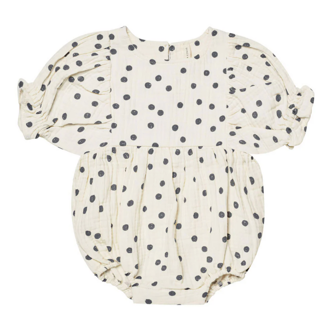 Cosette Charcoal Polka Dot Bubble Romper