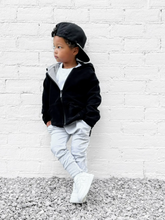 Load image into Gallery viewer, Reversible Zip Fleece Hoodie - Black/Stone
