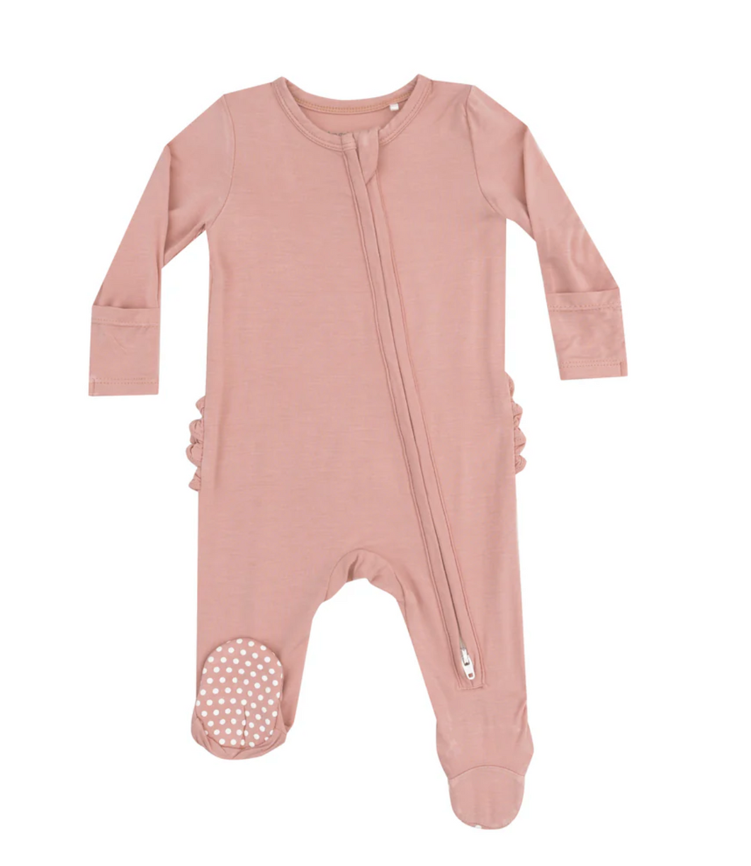 Mellow Rose Ruffle Two-Way Zip Footie