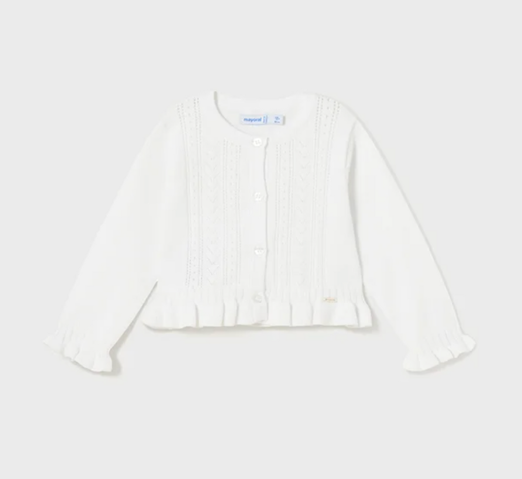 White Ruffled Bottom Infant Cardigan