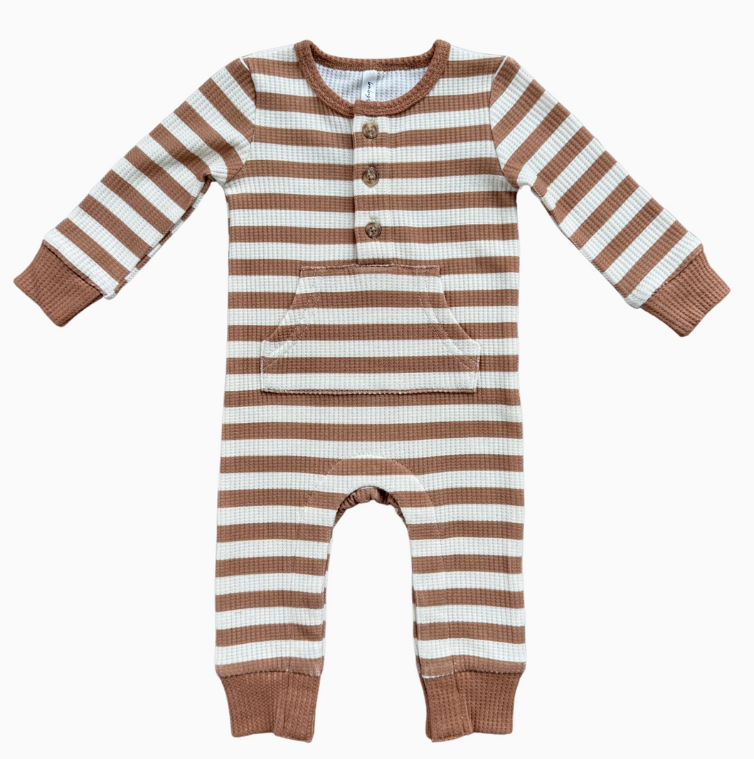 Caramel Stripe Waffle Romper