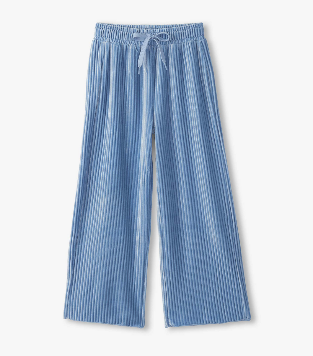 Cornflower Blue Pleated Wide Leg Velour Pant