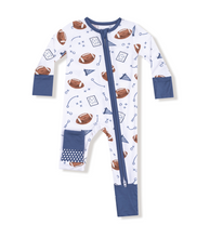 Load image into Gallery viewer, Touchdown Time Navy 2-Way Zipper Romper
