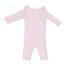 Load image into Gallery viewer, Veiled Pink Ruffled Romper
