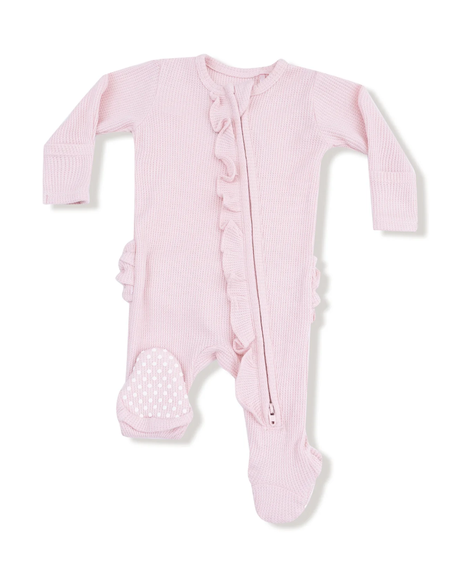 Veiled Pink Ruffle Two-Way Zip Footie