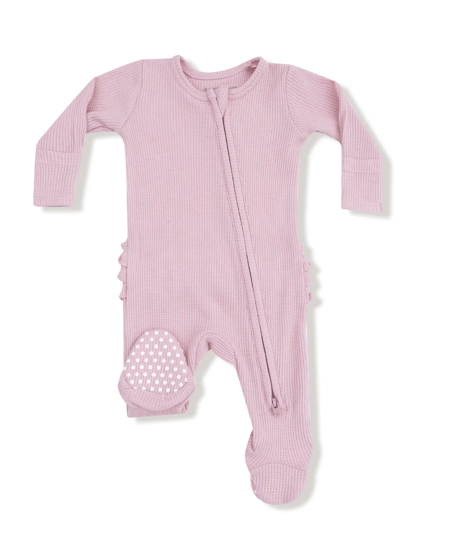 Cameo Waffle Ruffle Two-Way Zip Footie