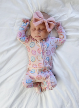 Load image into Gallery viewer, Della Donuts Ruffle Zipper Footie
