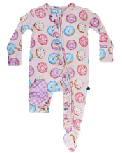 Load image into Gallery viewer, Della Donuts Ruffle Zipper Footie
