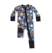 Load image into Gallery viewer, Glow In The Dark Costumed Ghosts 2-Way Zipper Romper
