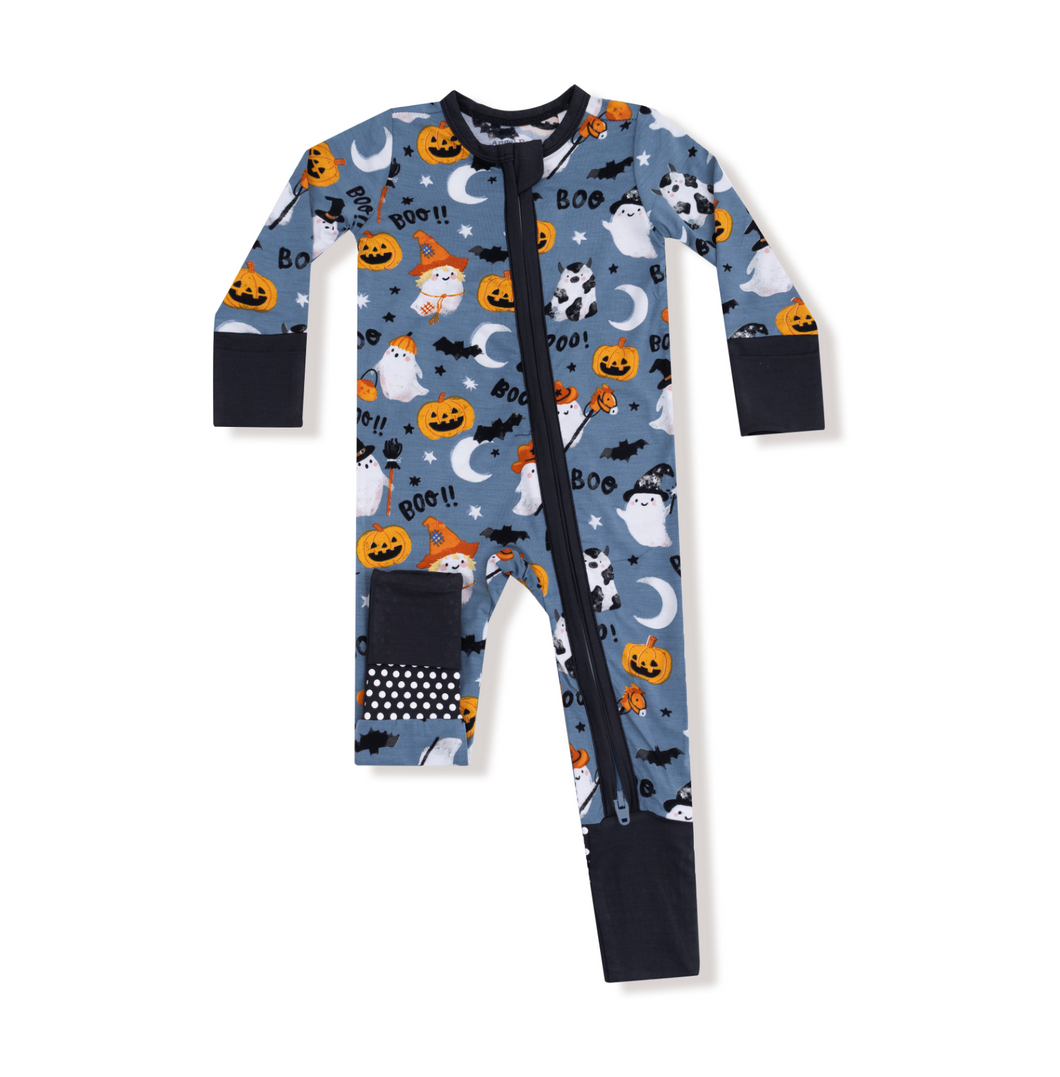 Glow In The Dark Costumed Ghosts 2-Way Zipper Romper