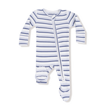 Load image into Gallery viewer, Vintage Blue Stripe Two-Way Zip Footie

