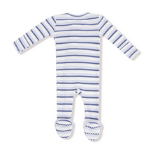 Load image into Gallery viewer, Vintage Blue Stripe Two-Way Zip Footie
