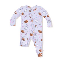 Load image into Gallery viewer, Touchdown Time Lavender Ruffle 2-Way Zip Footie
