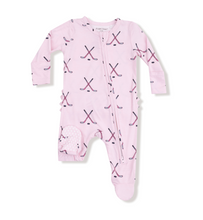 Load image into Gallery viewer, Hockey Pink Ruffle 2-Way Zip Footie

