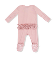 Load image into Gallery viewer, Mellow Rose Solid Ruffled 2-Way Zip Footie
